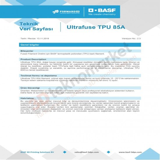 Ultrafuse TPU 85A Natural - 1.75mm - 750gr